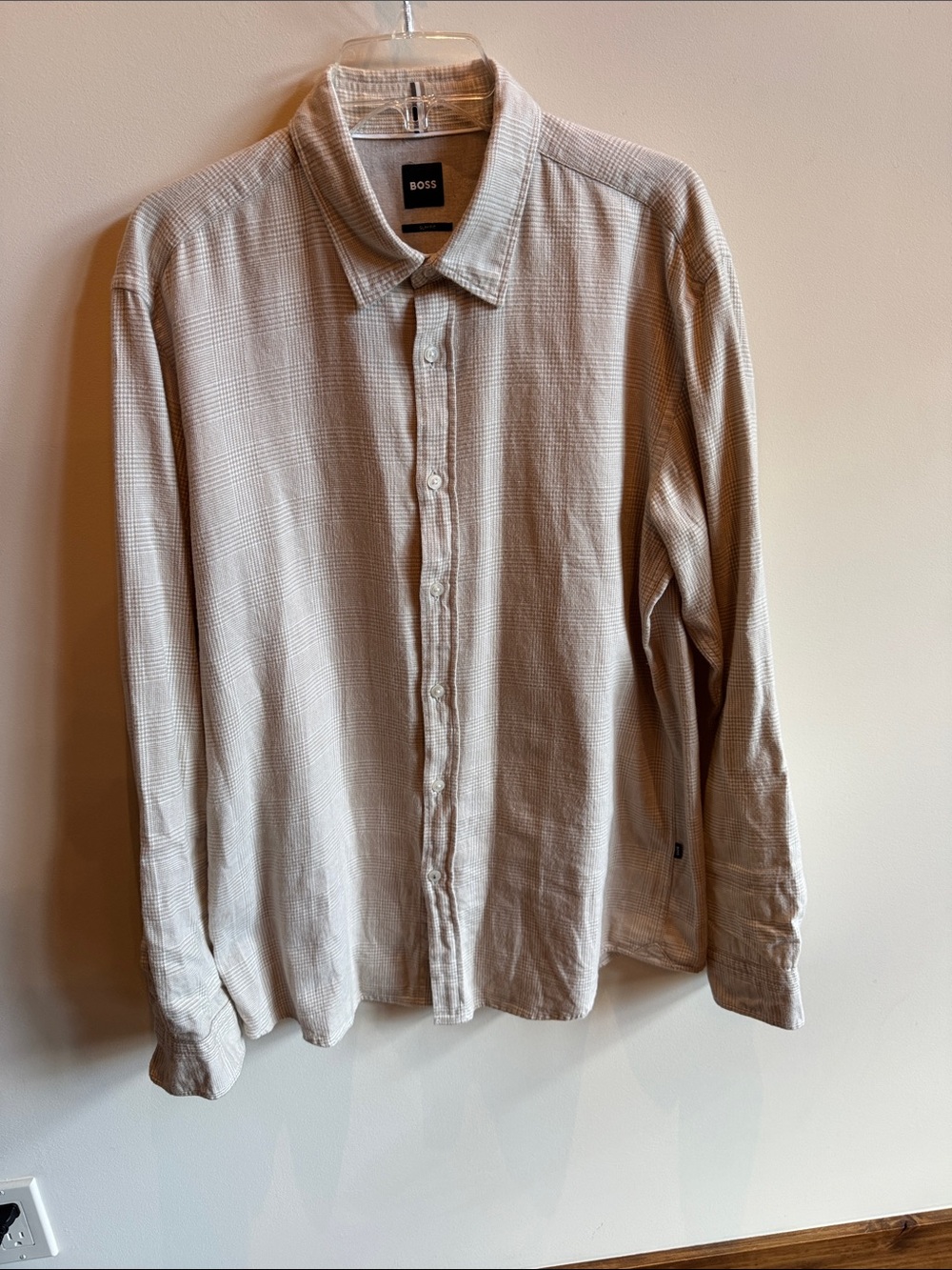 BOSS Men's Light Beige Button-Down Shirt